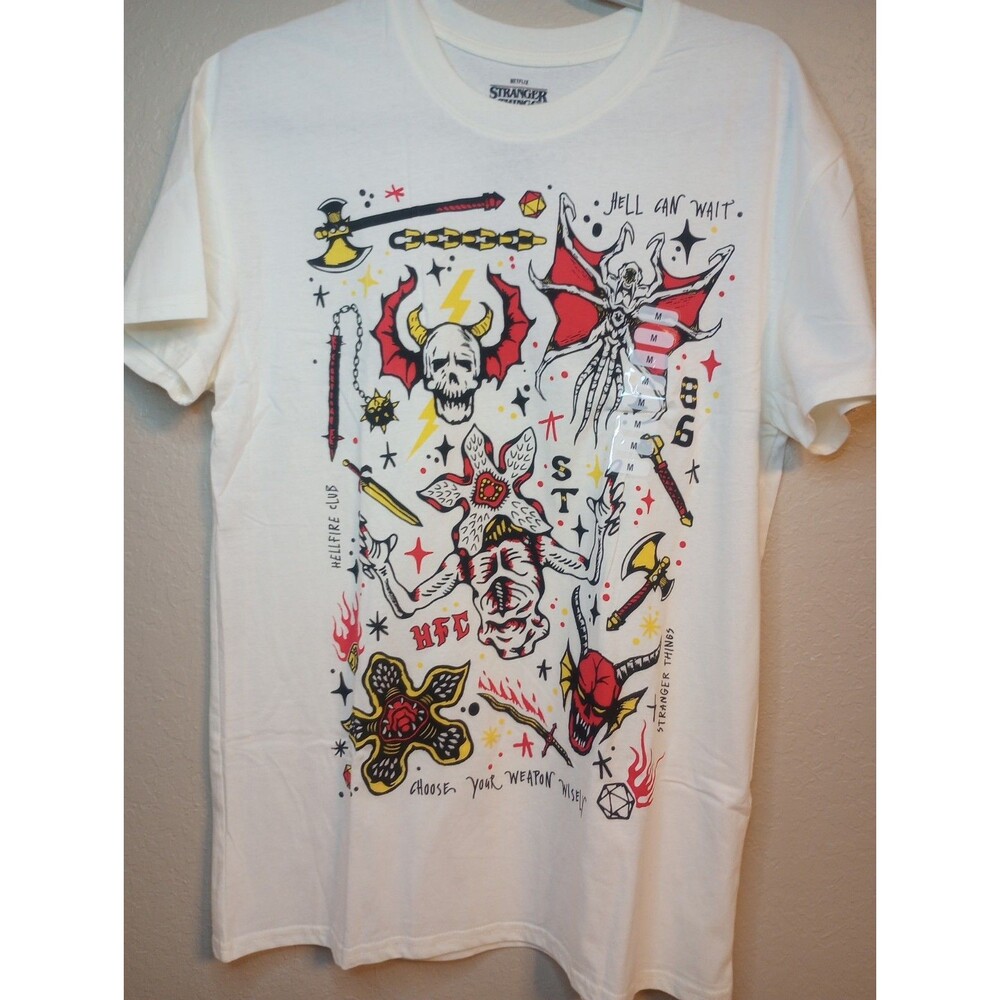 Stranger Things Graphic Shirt Size Medium Beige New With Tags Hellfire Club